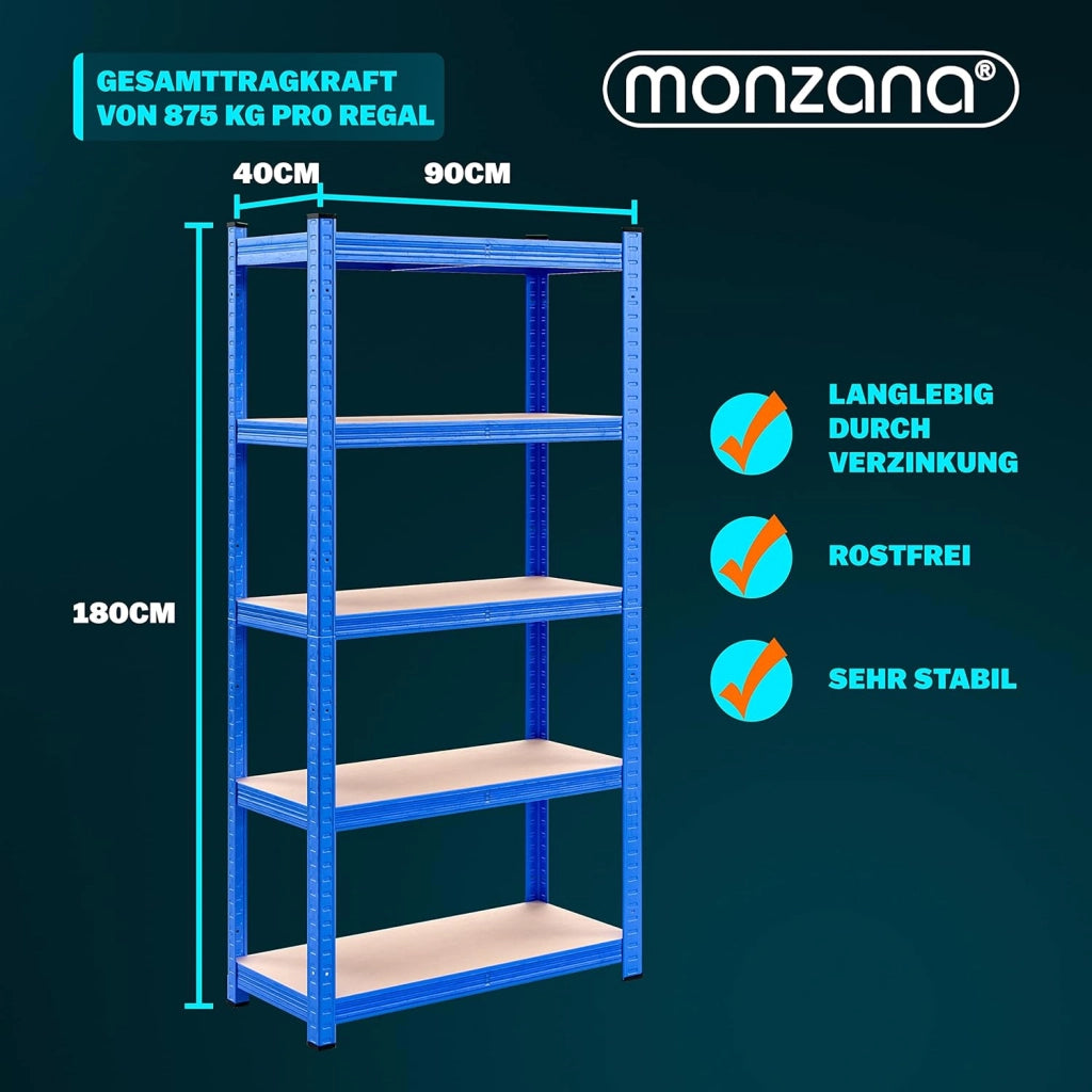 Scaffale in Metallo 2 pz 180x90x40cm 875kg Scaffalatura Officina Magazzino 5 Ripiani MDF Blu