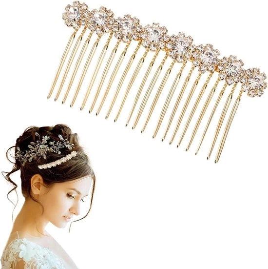 Bracciale per capelli in cristallo con strass dorato per capelli da sposa - Accessorio per la giornata del matrimonio