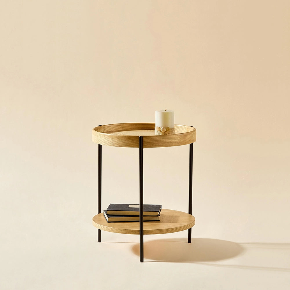 Tavolino moderno a due livelli - Xylo - 44x44x48 cm - Legno e ferro