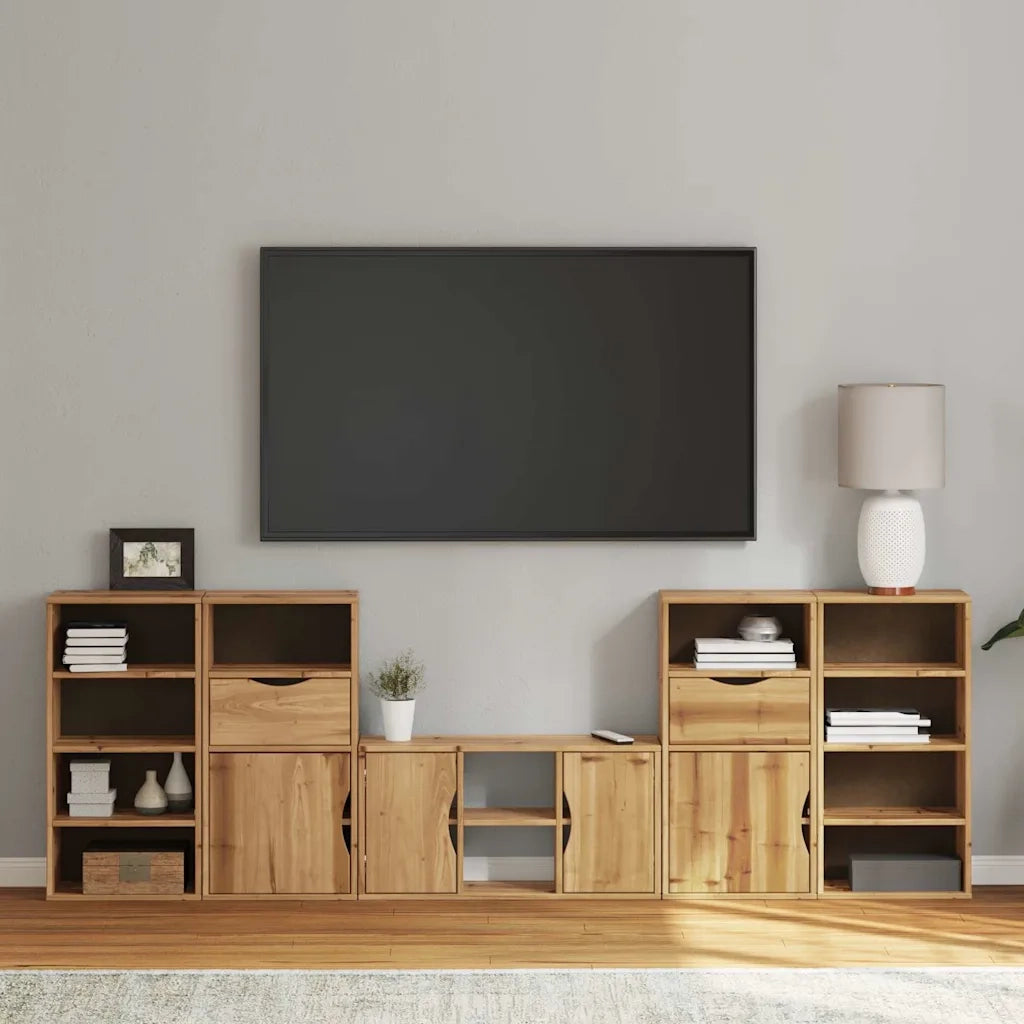 Mobile TV 5 pz con Contenitore ODDA in Legno Massello di Pino 3365370