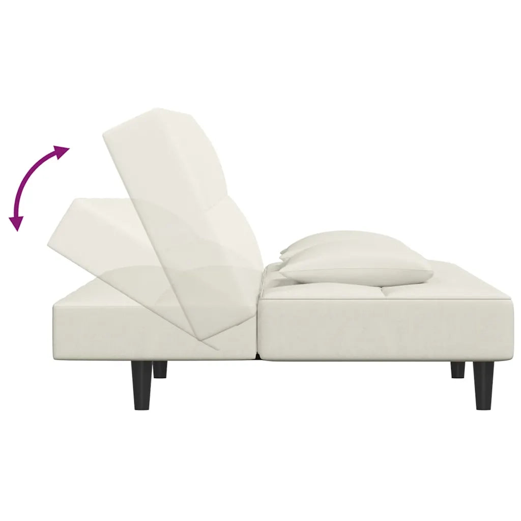 Divano Letto a 2 Posti con 2 Cuscini Crema in Velluto 375814