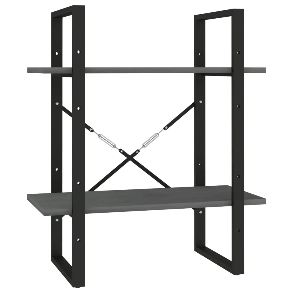 Libreria a 2 Ripiani-Scaffale per Libri-Mobile di Stoccaggio Grigia 60x30x70 cm in Massello di Pino