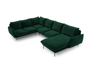 Cosmopolitan Design - Divano panoramico sinistro "Vienna" 7 posti in velluto verde bottiglia 