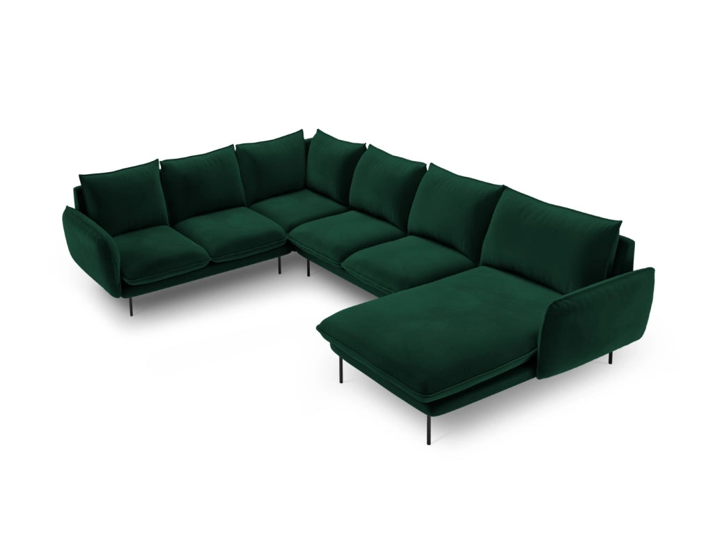 Cosmopolitan Design - Divano panoramico sinistro "Vienna" 7 posti in velluto verde bottiglia 