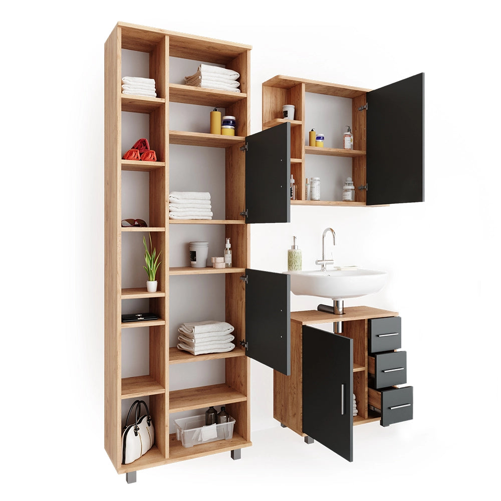 Vicco Set mobili bagno Rovere 3 parti, con colonna