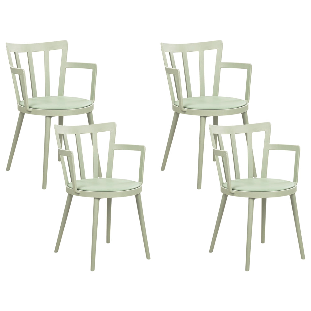 Set di 4 sedie da pranzo Seduta imbottita sintetica verde Schienale aperto in ecopelle con braccioli Soggiorno moderno minimalista