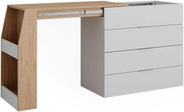 Tavolo per l'artigianato Iva, Grigio, 95.5 x 80 cm pieghevole, 4 cassetti, estendibile per ampliare la superficie di lavoro