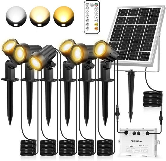 6 punti di illuminazione solari con telecomando 2700K 4000K 6000K 3 livelli di luminosità IP66 impermeabili - con funzione di orario - per vialetti, marciapiedi e siepi