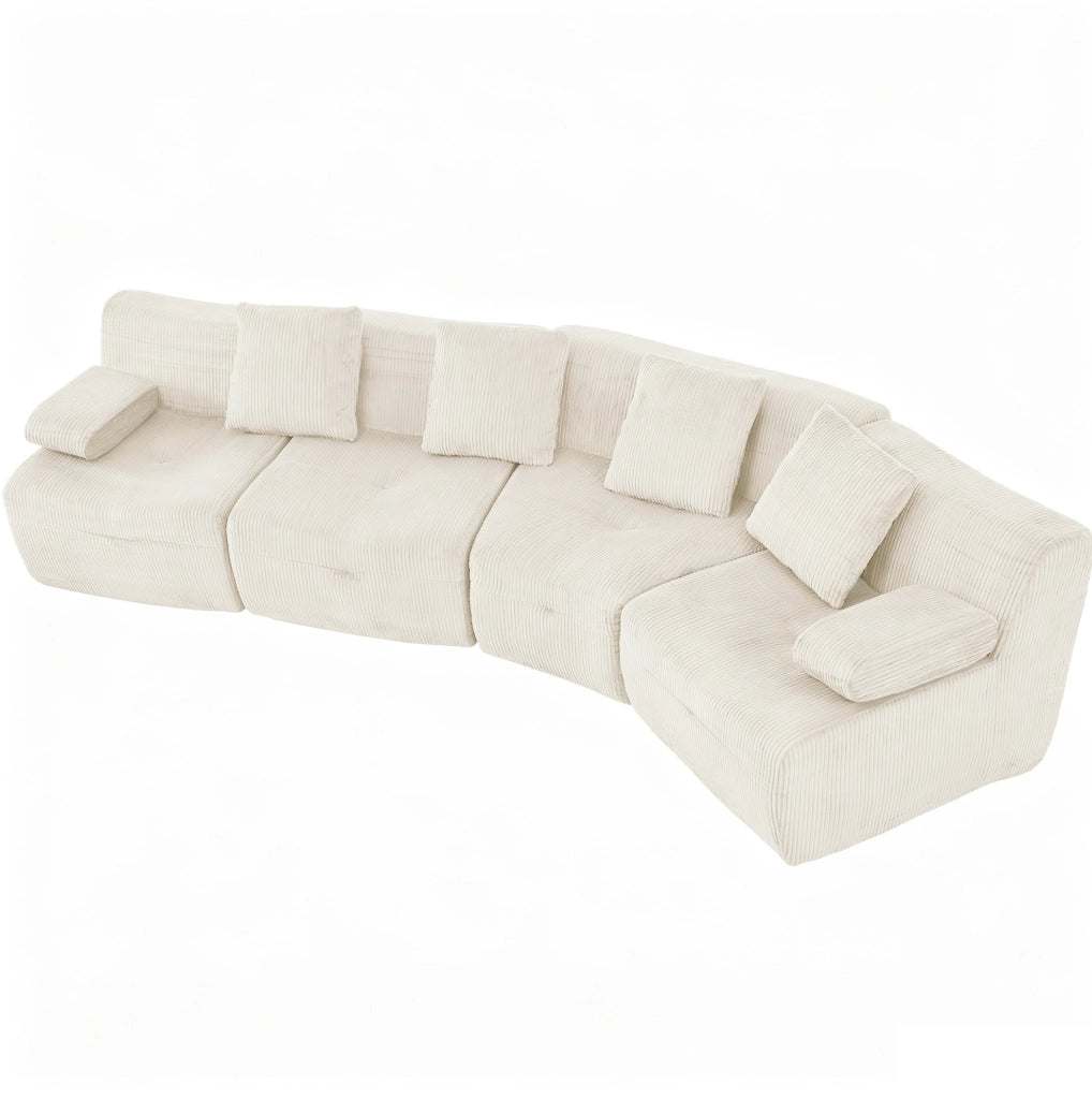 Divano modulare 4 posti in tessuto corduroy beige chiaro; 311x90x65 cm