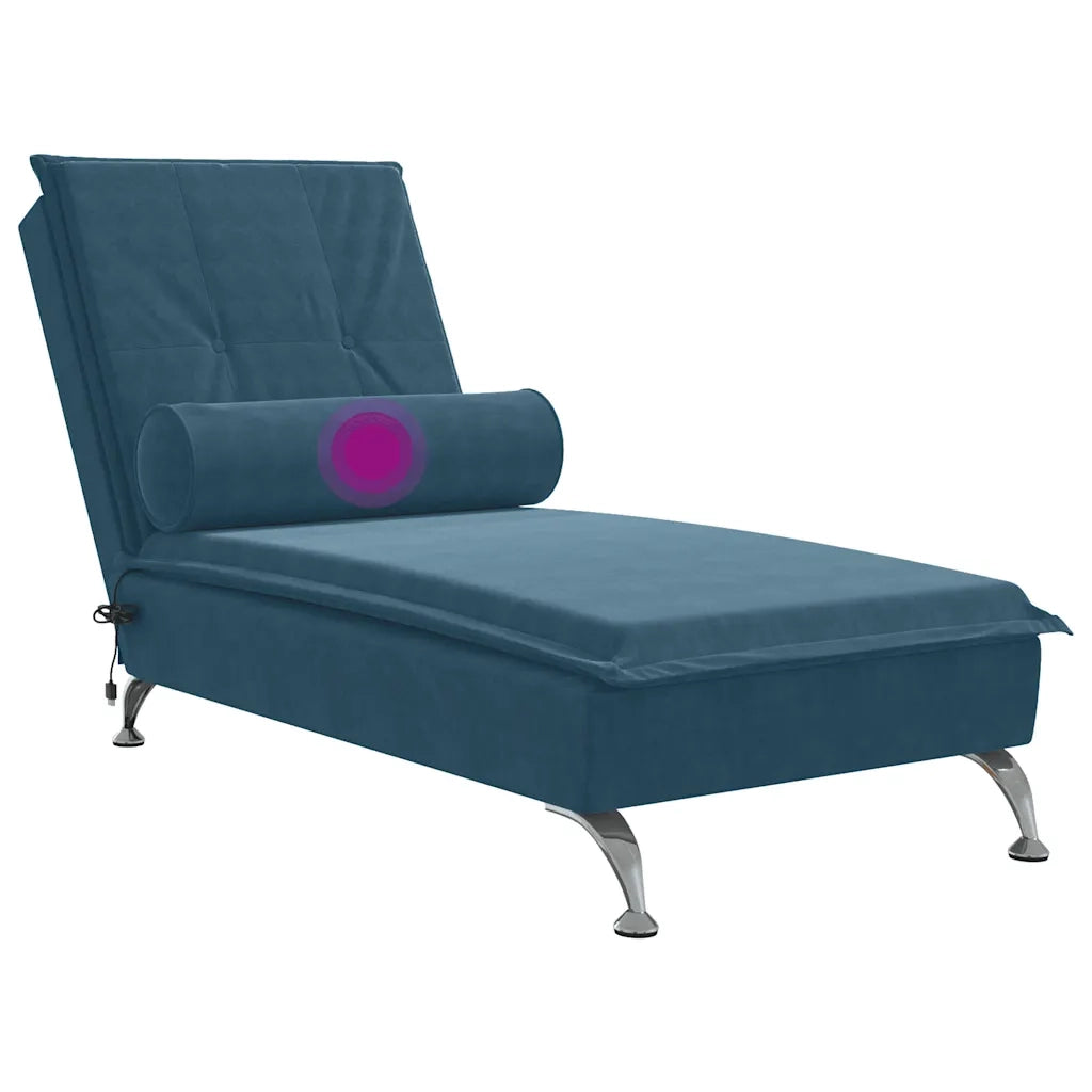 Chaise Longue Massaggi con Cuscino a Rullo Blu in Velluto CFW3409255