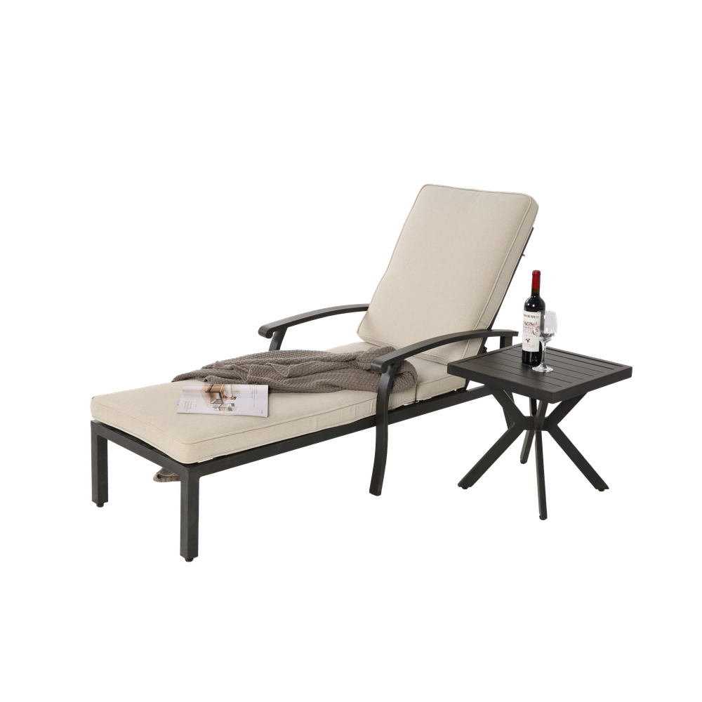 Chaise longue de jardin inclinable - Xylo - Aluminium antirouille coussin beige imperm??able