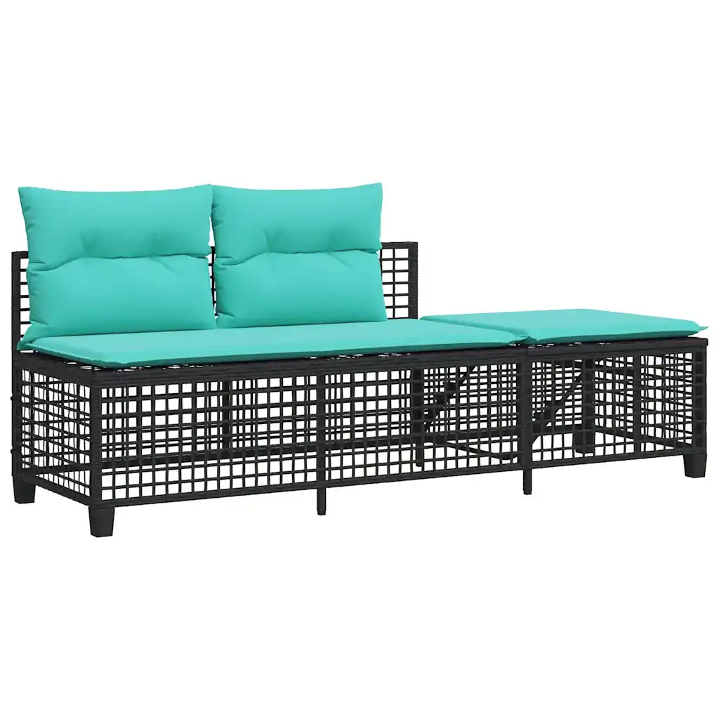 Set divano angolare da giardino a 3 pz con Cuscini in Polyrattan Nero 365452