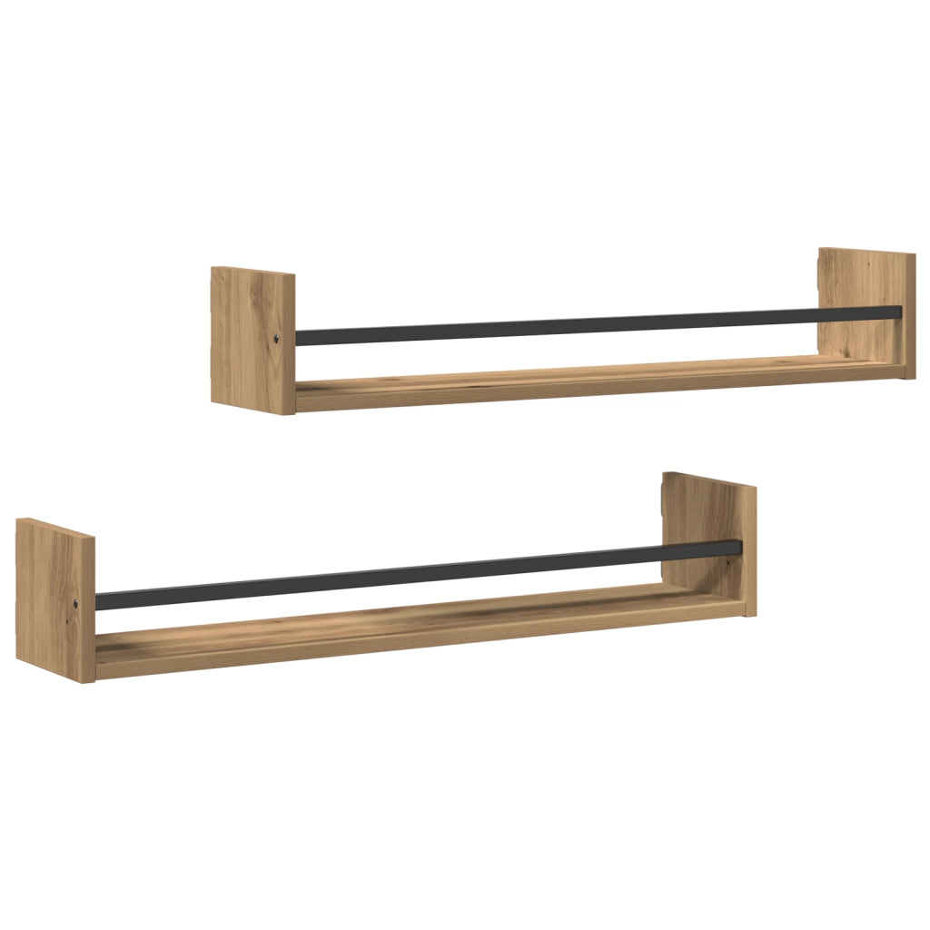 Mensole a muro 2 pz Rovere Artigianale 80x16x14 cm Legno ingegnerizzato