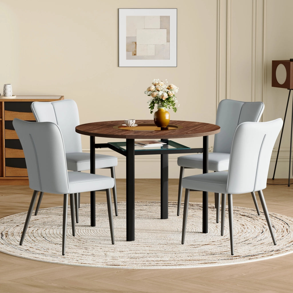 Tavolo da pranzo rotondo con piano in MDF effetto legno e inserto in vetro, per 2-4 persone, 100 cm