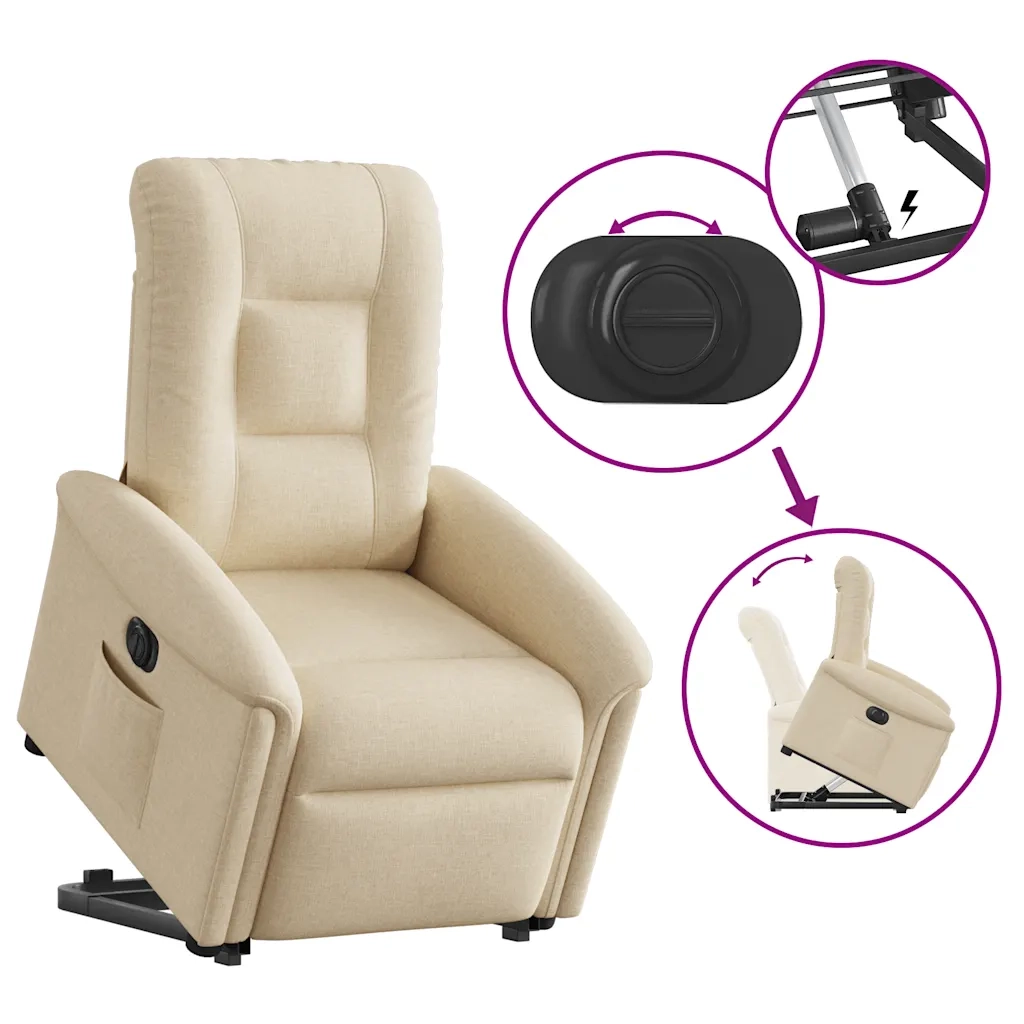 Poltrona Alzapersona Reclinabile Elettrica Crema in Tessuto 3303282