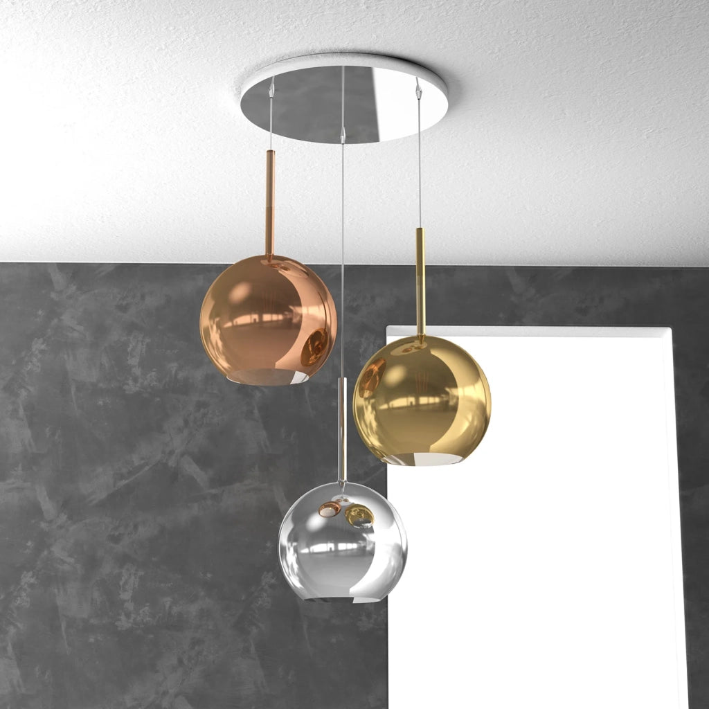 Lampadario Contemporaneo Future Metallo Cromo Vetro Grande Multicolor 3 Luci E27