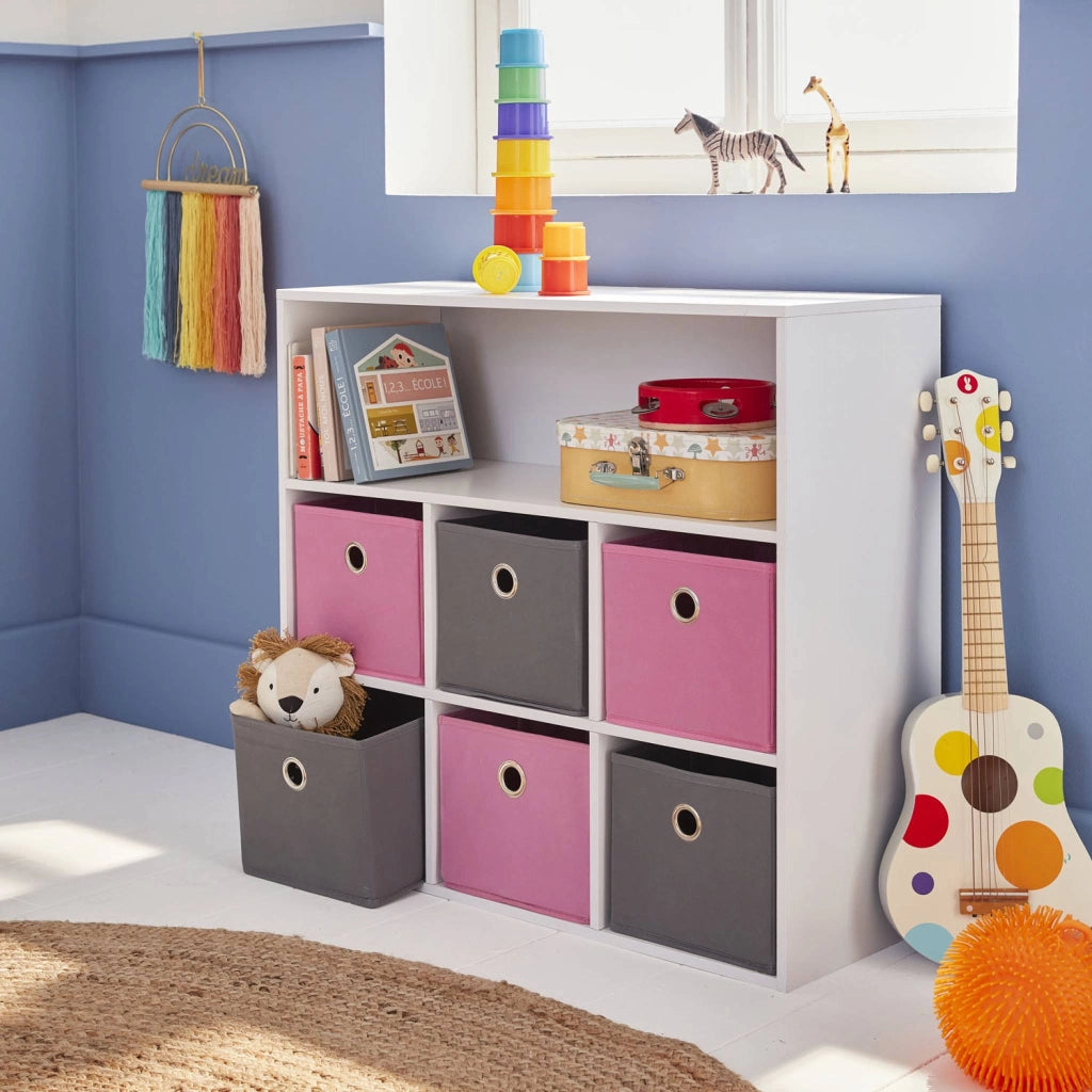 Armadio contenitore per cameretta dei bambini con 6 cestini, rosa