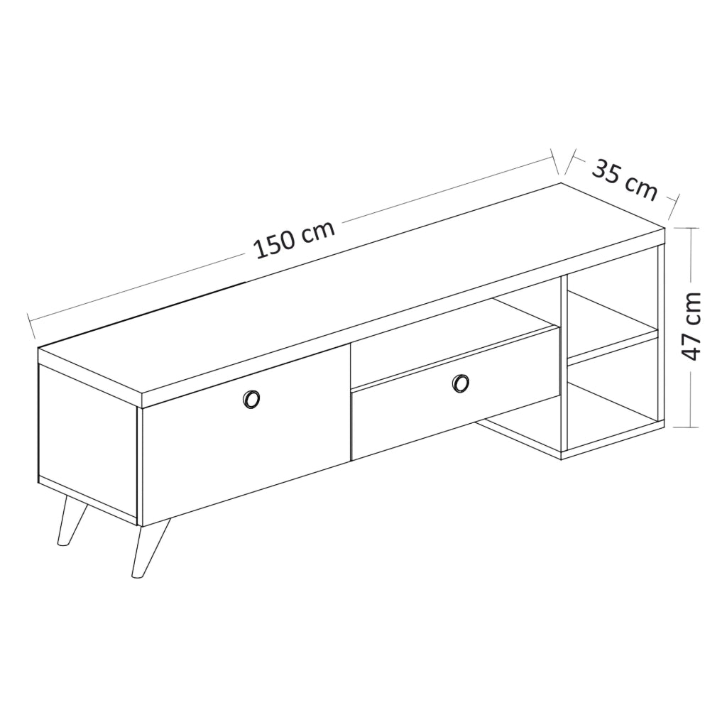 Filetto, Mobile Porta tv 2 Ripiani, 150x35x47h cm Nero Antracite