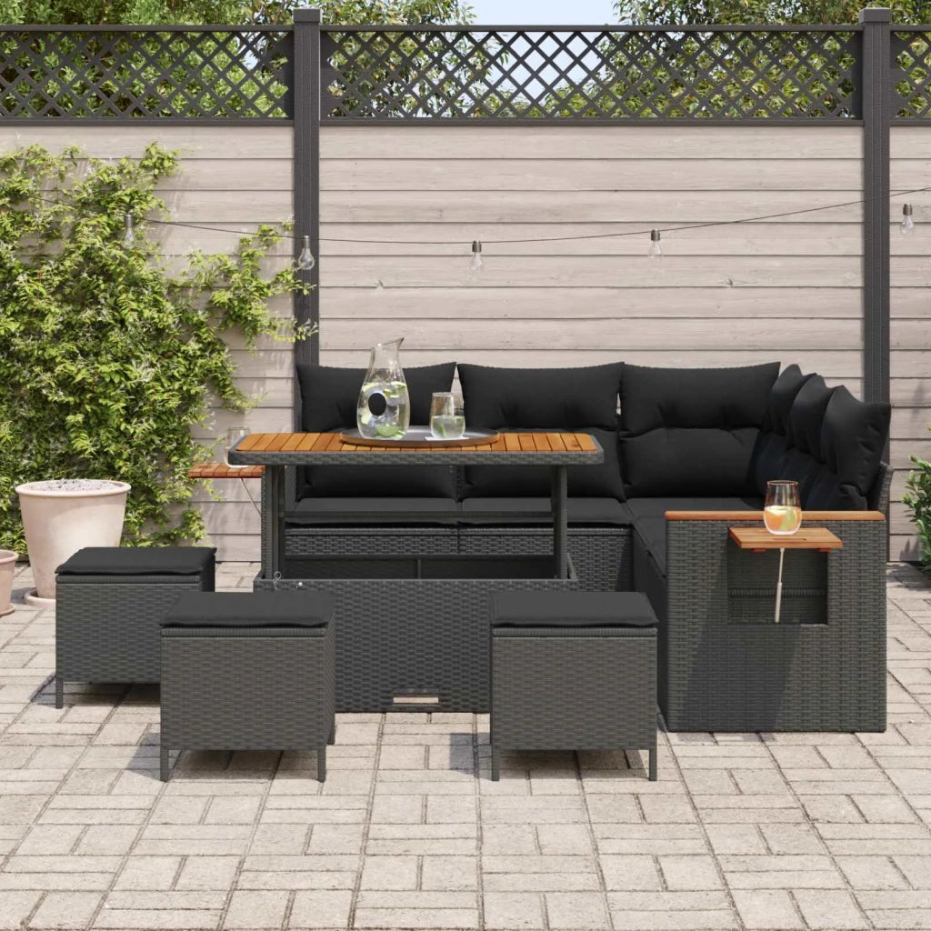 Set Divano da Giardino con cuscino 10 pcs Nero polyrattan