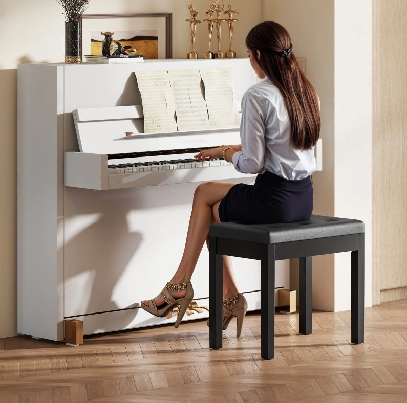 Sgabello per pianoforte con contenitore 55x34x50 cm， similpelle nera