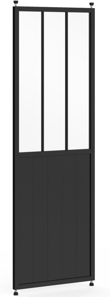 Divisorio da Studio Rimovibile 250 x 80 cm con Effetto Metallo Nero e Vetro temperato