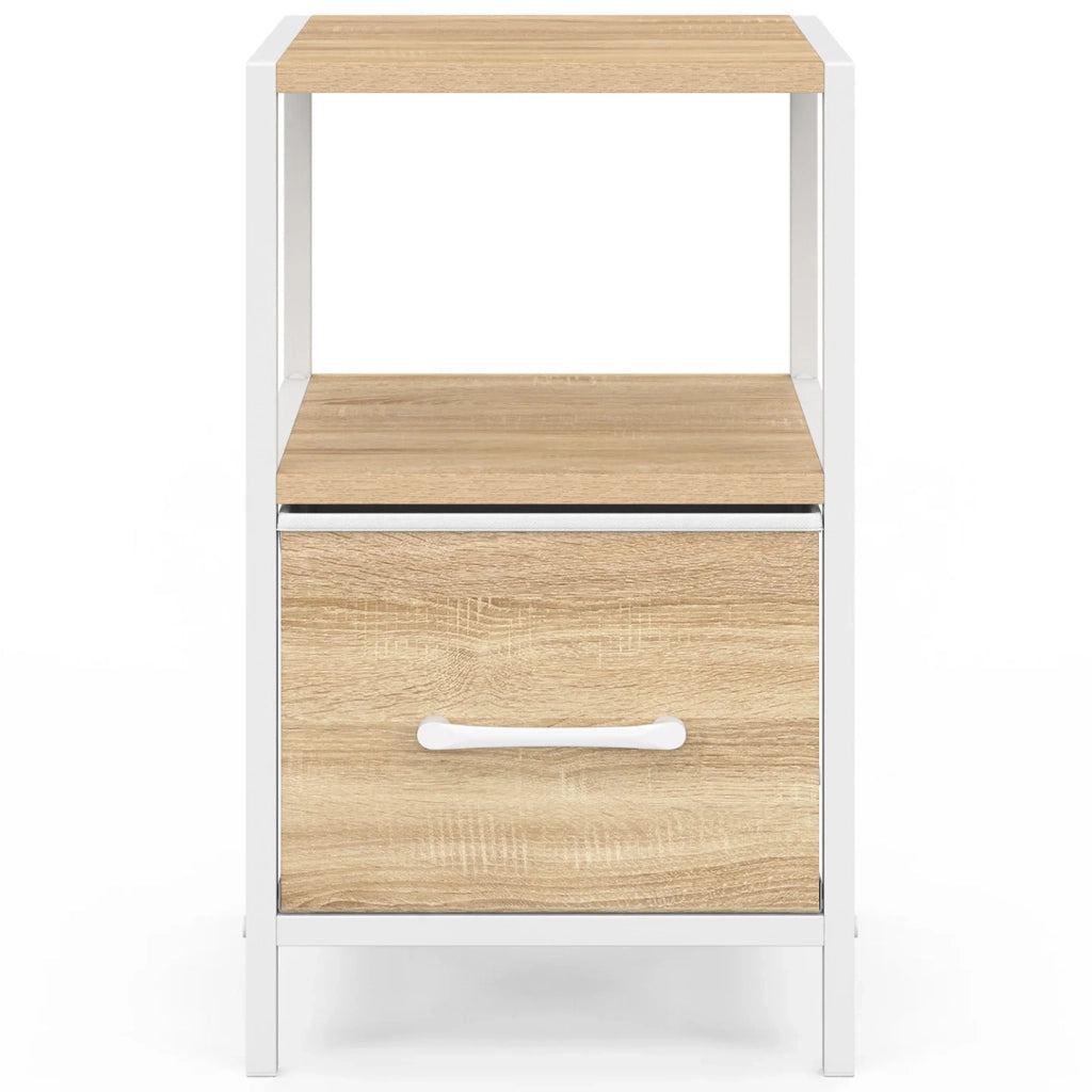 IDMarket - Set di 2 comodini UTAH, 1 cassetto e 1 nicchia, legno e bianco