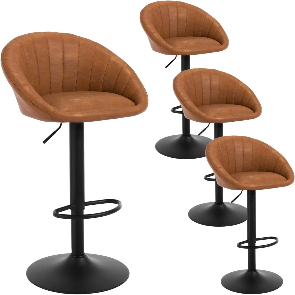 Sgabelli da Cucina Set di 4, Sgabelli da Bar Girevoli Altezza Regolabile con Schienale e Poggiapiedi, Sgabelli da Banco per Cucina, Velluto, BH428sz-4