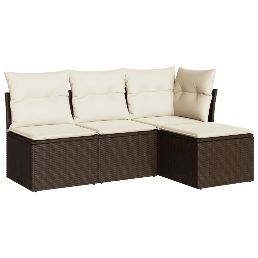Set Divano da Giardino 4 pz con Cuscini-Sofa da Giardino-Divanetto da esterno Marrone in Polyrattan 462554