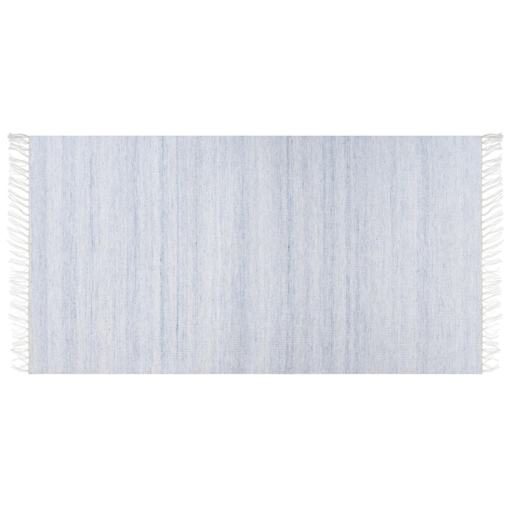 Tappeto in PET riciclato colore azzurro con frange 80 x 150 cm interno esterno