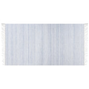 Tappeto in PET riciclato colore azzurro con frange 80 x 150 cm interno esterno