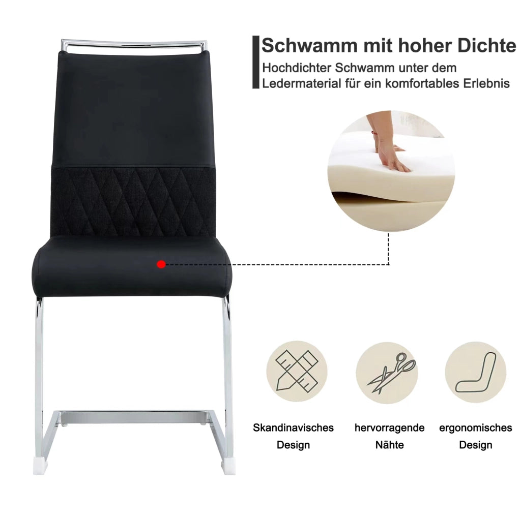 Sedia moderna ergonomica con schienale in PU e lino; seduta imbottita 42x45 cm; nera