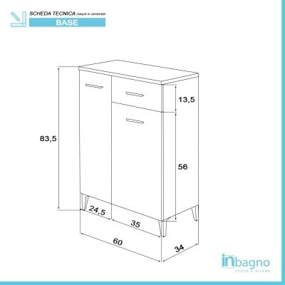 Base multiuso 60x34 cm grigio con 2 ante e cassetto scorrevole Desya