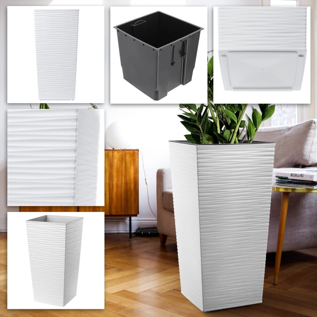 Set di 3 vasi da fiori KADAX, vasi da giardino + inserti, alti, grandi, bianchi, 37+47+57 cm