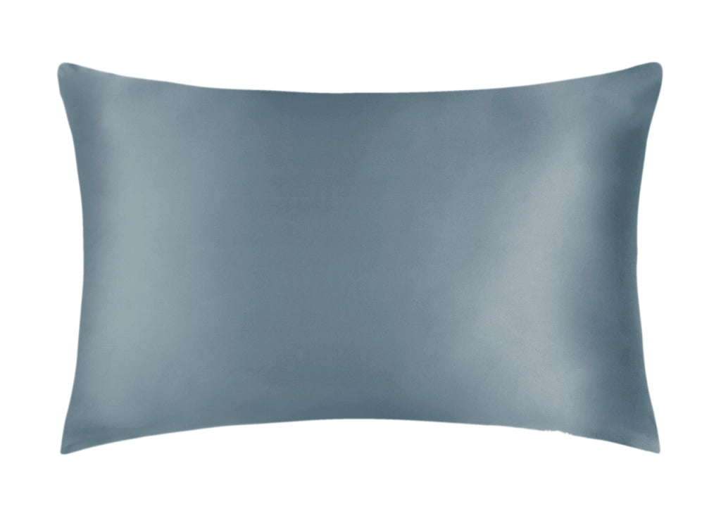 Federa Guanciale Cuscino Letto 100% Seta Chiusura Zip In Tinta Unita - Federa - Azzurro