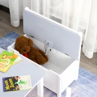 Set Tavolo per Bambini con 2 Sedie e Cassapanca in Legno per Cameretta, Bianco e Grigio