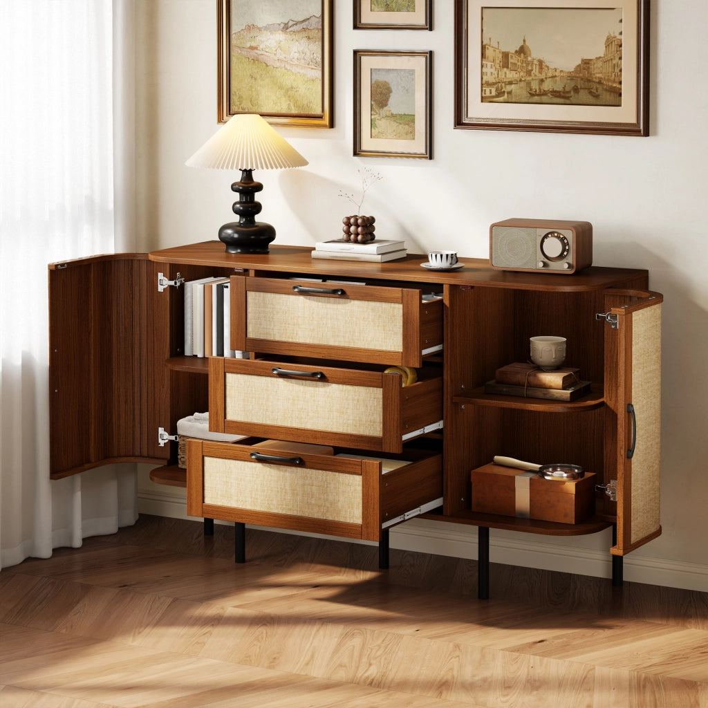 Credenza 120.0x40.0x82.0 cm con 2 ante e 3 cassetti in MDF noce