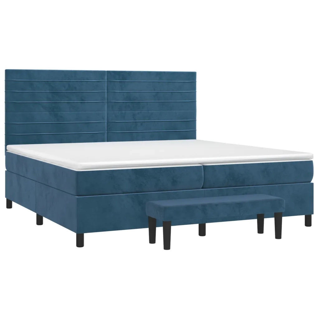 Giroletto a Molle con Materasso Blu Scuro 200x200 cm in Velluto