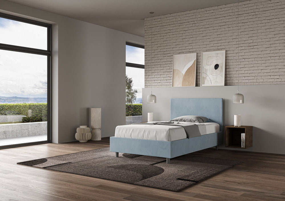 Letto Singolo 80x200 cm con Rete e Contenitore Adele Azzurro