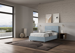 Letto Singolo 80x200 cm con Rete e Contenitore Adele Azzurro