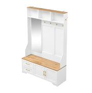 Mobile ingresso multifunzionale con LED; specchio; ganci e cassetti; 120x40x187 cm; MDF bianco e legno