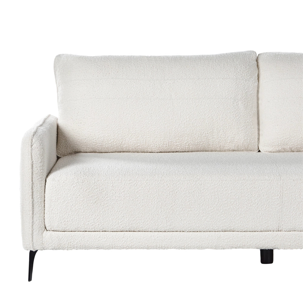 Divano letto in tessuto bianco Boucle imbottito 3 posti letto estraibile Gambe in metallo Funzione letto minimalista