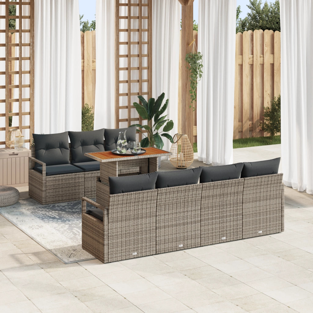 Set Divano da Giardino 8 Pezzi con Cuscini Grigio Rattan Poliacacia