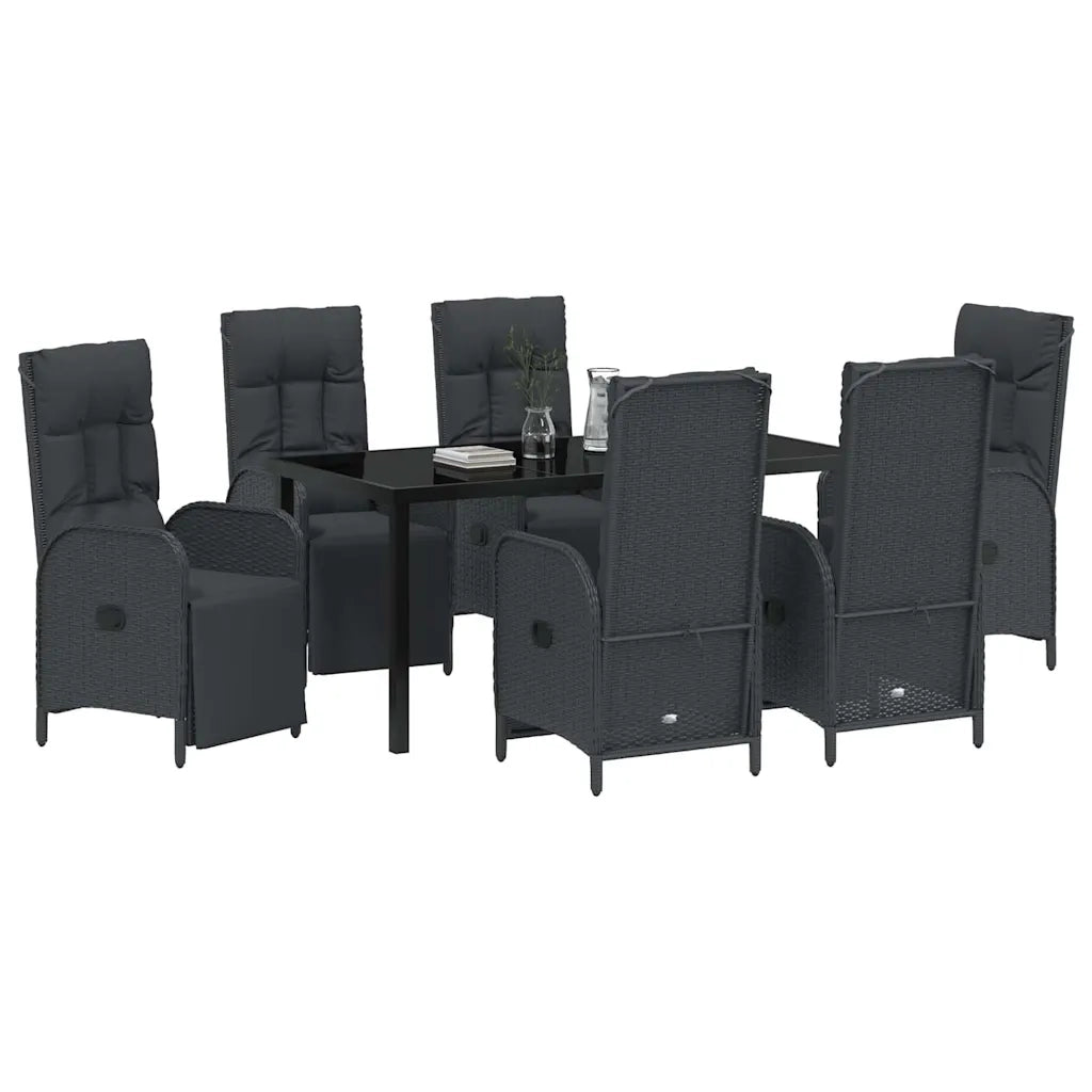 Set da Pranzo per Giardino con cuscino 7 pcs Nero polyrattan 3380124