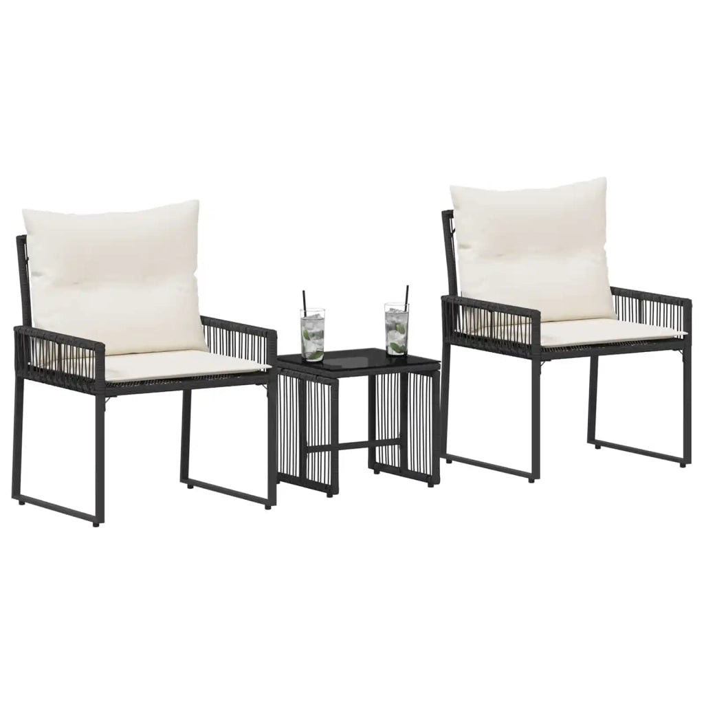 Set di Mobili da Esterno 7 pz | Set Salotto da Giardino Nero e Bianco Crema polyrattan