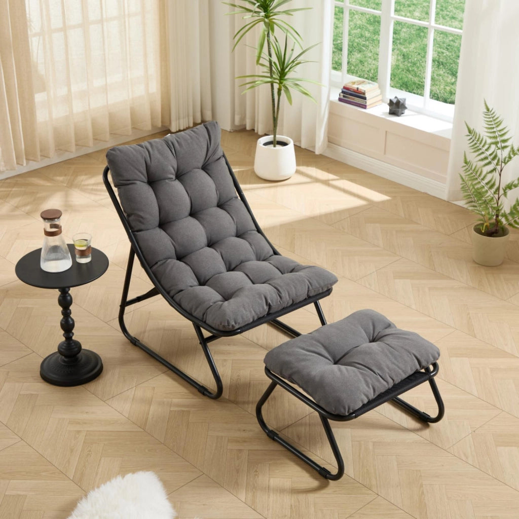 Sdraio, sedia da relax, con poggiapiedi, senza braccioli, grigio