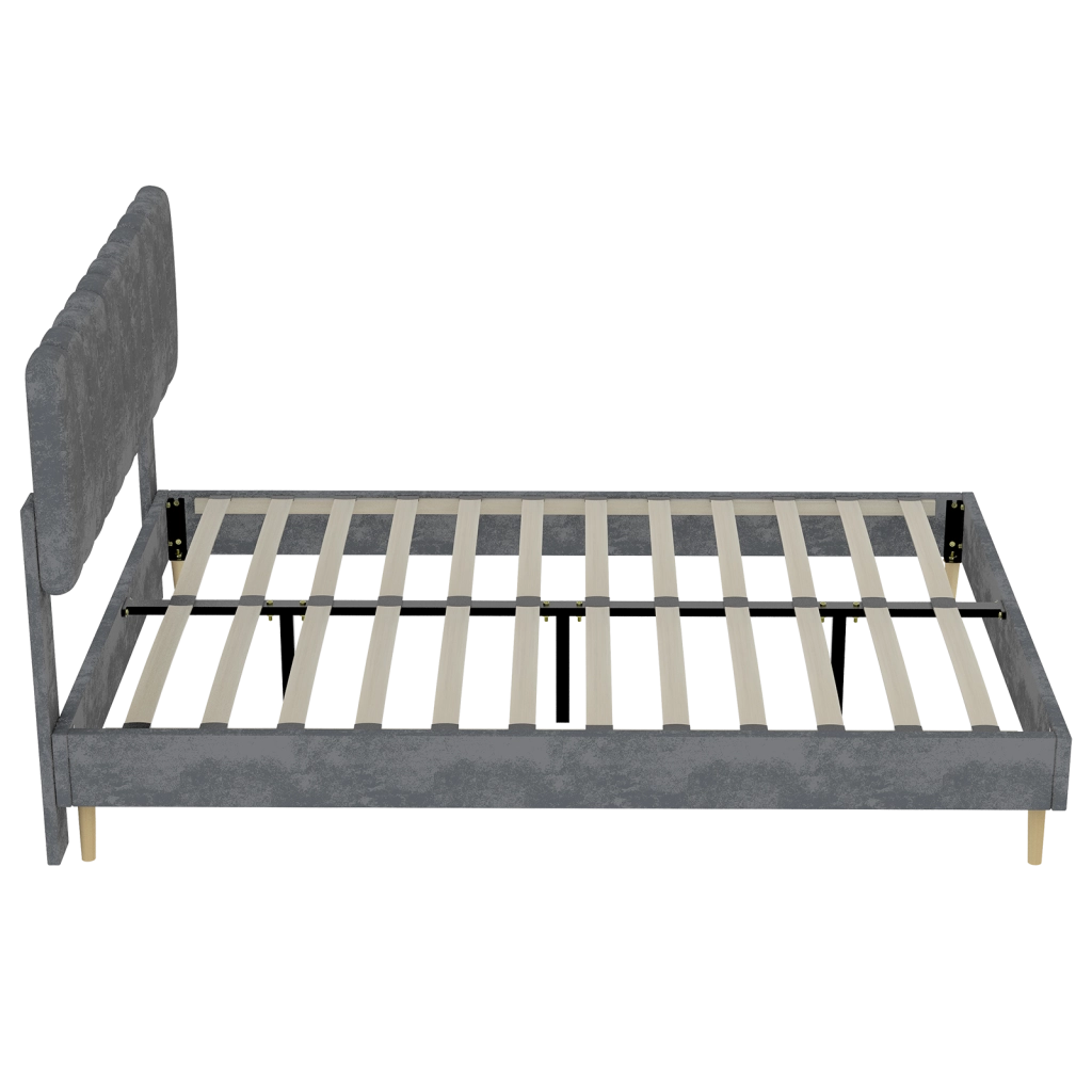 Letto matrimoniale imbottito 140x200 cm in velluto grigio con testiera morbida