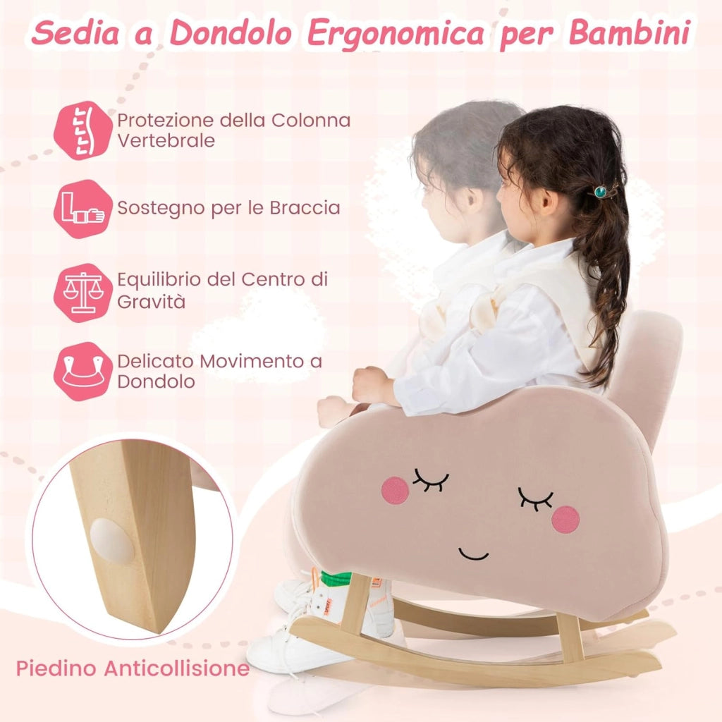 Sedia a Dondolo per Bambini 1-5 Anni, Poltrona Imbottita per Bambini con Gambe in Legno Massello e Piedini Antiscivolo, per Sala Giochi, Camera da Letto e Asilo