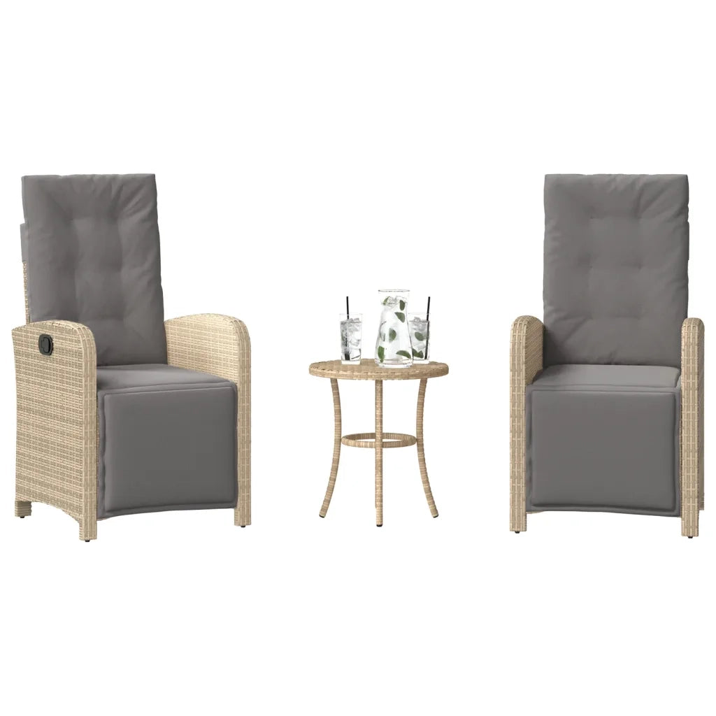 Set da BistrÃ² 3 pz con Cuscini Beige Misto in Polyrattan