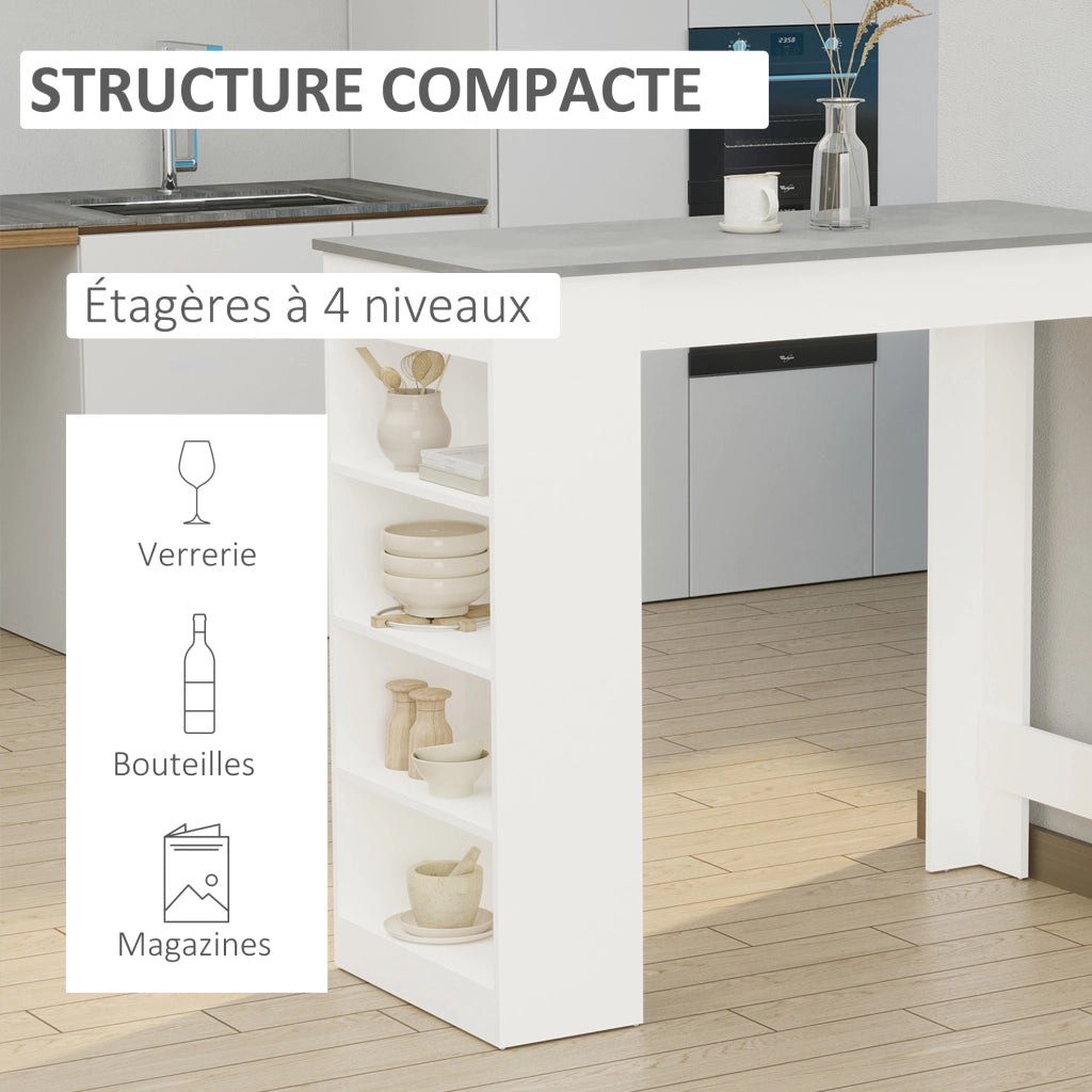 Tavolo da bar per 2 persone con 4 ripiani ¨C zephmum ¨C bianco e grigio 115x50x102.7cm