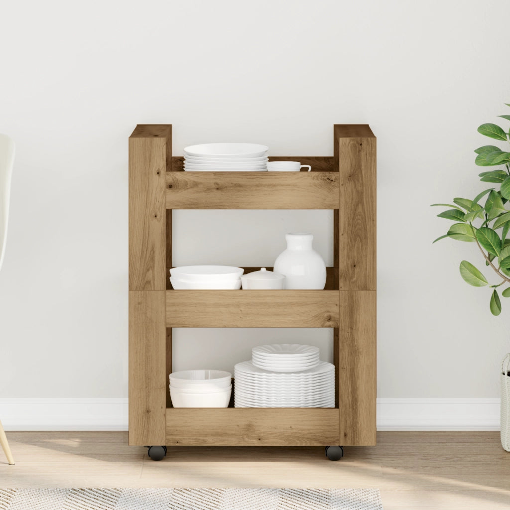 Carrello da cucina  in rovere artigianale 60x45x80 cm in legno ingegnerizzato